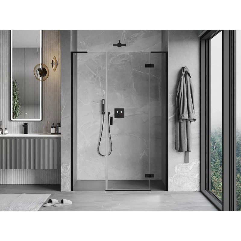 Mexen Mist-H L 140 cm Right-Handed Hinged Shower Door, Transparent, Black - 8A5L-140-001-70-00-P