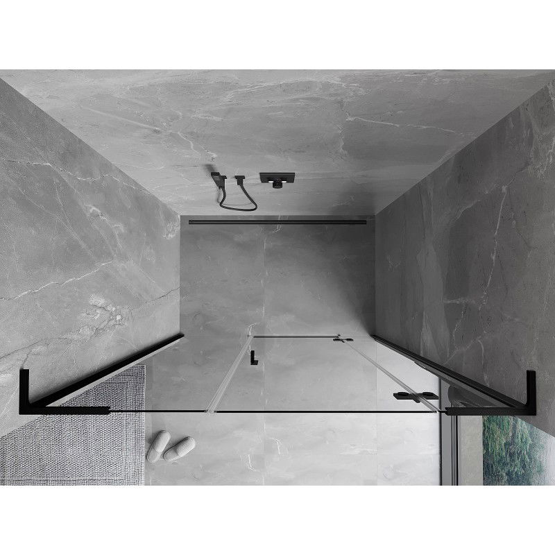 Mexen Mist-H L 140 cm Right-Handed Hinged Shower Door, Transparent, Black - 8A5L-140-001-70-00-P