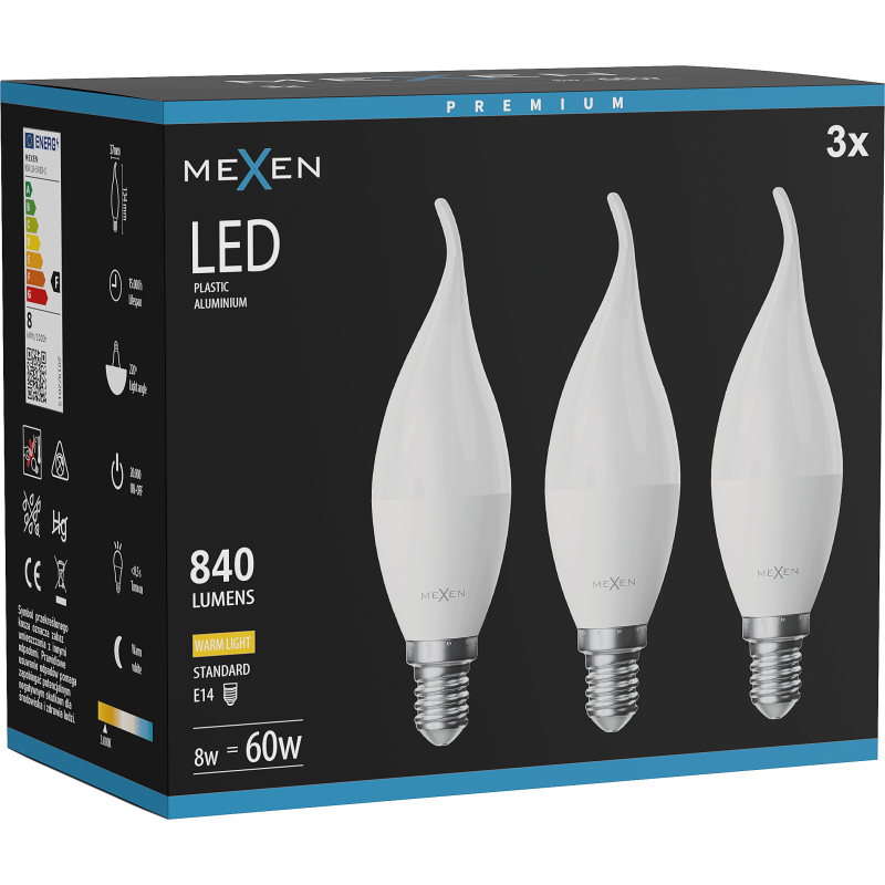 Mexen Nova 3x LED Bulb Flame E14, C37, 8W, Warm - 3000K, 840 lm - L106-E14-0830-01x03