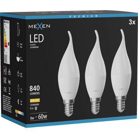 Mexen Nova 3x LED Bulb Flame E14, C37, 8W, Warm - 3000K, 840 lm - L106-E14-0830-01x03