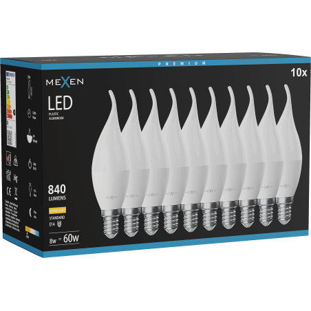 Mexen Nova 10x LED Bulb Candle E14, C37, 8W, Warm - 3000K, 840 lm - L106-E14-0830-01x10