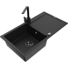Mexen Leo 1-bowl granite sink with drainer and Rita kitchen faucet, black - 6501-77-670300-70-B