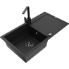 Mexen Leo granite sink single-bowl with drainer and kitchen faucet Rita, black - 6501-77-670300-70-B