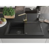 Mexen Leo 1-bowl granite sink with drainer and kitchen faucet Rita, black - 6501-77-670300-50-B