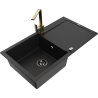 Mexen Leo 1-bowl granite sink with drainer and kitchen faucet Rita, black - 6501-77-670300-50-B