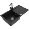 Mexen Leo 1-bowl granite sink with drainer and kitchen faucet Rita, black - 6501-77-670300-70