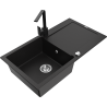 Mexen Leo granite kitchen sink with 1 bowl, drainer, and Rita kitchen faucet, black - 6501-77-670300-70