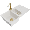 Mexen Matias 1.5-compartment granite sink with a drip tray and kitchen mixer tap Rita, White - 6502-20-670300-50