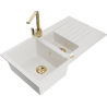 Mexen Matias granite sink 1.5-bowl with drainer and Rita kitchen tap, white - 6502-20-670300-50