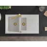 Mexen Matias 1.5-bowl granite sink with drainer and Rita kitchen faucet, white - 6502-20-670300-50