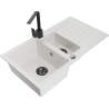 Mexen Matias granite sink 1.5-bowl with drainer and kitchen faucet Rita, white - 6502-20-670300-70
