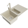Mexen Matias 1.5-compartment granite sink with a drip tray and kitchen mixer tap Rita, Beige - 6502-69-670300-69
