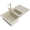 Mexen Matias granite kitchen sink 1.5-bowl with drainer and kitchen faucet Rita, beige - 6502-69-670300-69