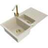 Mexen Matias 1.5-compartment granite sink with a drip tray and kitchen mixer tap Rita, Beige - 6502-69-670300-50