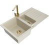 Mexen Matias granite sink 1.5-bowl with drainer and Rita kitchen faucet, beige - 6502-69-670300-50