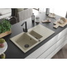 Mexen Matias 1.5-bowl granite sink with drainer and Rita kitchen faucet, beige - 6502-69-670300-70