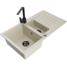 Mexen Matias granite sink 1.5-bowl with drainer and Rita kitchen faucet, beige - 6502-69-670300-70