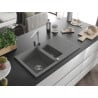Mexen Matias granite kitchen sink 1.5-bowl with drainer and Rita kitchen tap, grey - 6502-71-670300-00