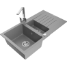 Mexen Matias granite kitchen sink 1.5-bowl with drainer and Rita kitchen tap, grey - 6502-71-670300-00