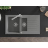 Mexen Matias granite sink 1.5-bowl with drainer and kitchen faucet Rita, gray - 6502-71-670300-00