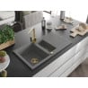 Mexen Matias granite sink 1.5-bowl with drainer and kitchen tap Rita, grey - 6502-71-670300-50