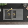 Mexen Matias 1.5-bowl granite sink with drainer and Rita kitchen faucet, gray - 6502-71-670300-50