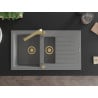Mexen Matias granite sink 1.5-bowl with drainer and kitchen tap Rita, grey - 6502-71-670300-50