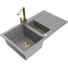 Mexen Matias 1.5-compartment granite sink with a drip tray and kitchen mixer tap Rita, Grey - 6502-71-670300-50