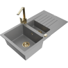 Mexen Matias granite sink 1.5-bowl with drainer and kitchen tap Rita, grey - 6502-71-670300-50