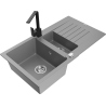 Mexen Matias 1.5-bowl granite sink with drainer and Rita kitchen faucet, gray - 6502-71-670300-70