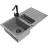 Mexen Matias 1.5-bowl granite sink with drainer and Rita kitchen tap, grey - 6502-71-670300-70-B