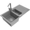 Mexen Matias granite sink 1.5-bowl with drainer and Rita kitchen faucet, gray - 6502-71-670300-71