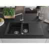 Mexen Matias 1.5-compartment granite sink with a drip tray and kitchen mixer tap Rita, Black/Silver metallic - 6502-73-670300-00