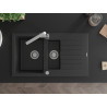 Mexen Matias granite sink 1.5-bowl with drainer and kitchen faucet Rita, black/silver metallic - 6502-73-670300-00