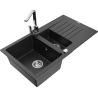 Mexen Matias 1.5-basin granite sink with drainer and Rita kitchen faucet, black/silver metallic - 6502-73-670300-00