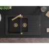 Mexen Matias 1.5-bowl granite sink with drainer and Rita kitchen tap, black/silver metallic - 6502-73-670300-50
