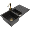 Mexen Matias 1.5-compartment granite sink with a drip tray and kitchen mixer tap Rita, Black/Silver metallic - 6502-73-670300-50