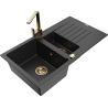 Mexen Matias granite sink 1.5-bowl with drainer and kitchen faucet Rita, black/silver metallic - 6502-73-670300-50