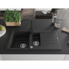 Mexen Matias granite sink 1.5-bowl with drainer and kitchen faucet Rita, black/silver metallic - 6502-73-670300-70