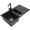 Mexen Matias 1.5-compartment granite sink with a drip tray and kitchen mixer tap Rita, Black/Silver metallic - 6502-73-670300-70