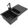 Mexen Matias 1.5-compartment granite sink with a drip tray and kitchen mixer tap Rita, Black/Silver - 6502-73-670300-70-B