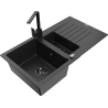 Mexen Matias granite kitchen sink 1.5-bowl with drainer and Rita kitchen faucet, black/silver - 6502-73-670300-70-B