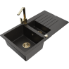 Mexen Matias 1.5-compartment granite sink with a drip tray and kitchen mixer tap Rita, Black/Gold - 6502-75-670300-50