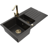 Mexen Matias granite kitchen sink 1.5-bowl with drainer and Rita kitchen faucet, black/gold - 6502-75-670300-50