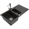 Mexen Matias 1.5-compartment granite sink with a drip tray and kitchen mixer tap Rita, Black/Gold - 6502-75-670300-00