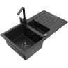 Mexen Matias granite kitchen sink 1.5-bowl with drainer and Rita kitchen faucet, black/gold - 6502-75-670300-50-B