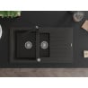 Mexen Matias granite sink 1.5-bowl with drainer and Rita kitchen tap, black/gold - 6502-75-670300-70