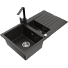 Mexen Matias granite sink 1.5-bowl with drainer and kitchen faucet Rita, black/gold - 6502-75-670300-70