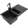 Mexen Matias granite sink 1.5-bowl with drainer and kitchen faucet Rita, black/gold - 6502-75-670300-70-B