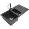 Mexen Matias 1.5-compartment granite sink with a drip tray and kitchen mixer tap Rita, spotted black - 6502-76-670300-00
